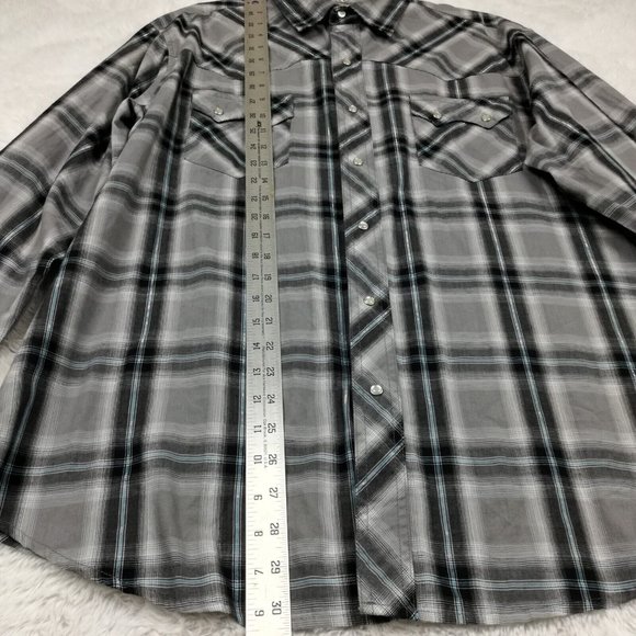 Wranglers Mens Shirt Western Plaid Pearl Snap Gray Long Sleeve Pockets XL - Picture 3 of 11